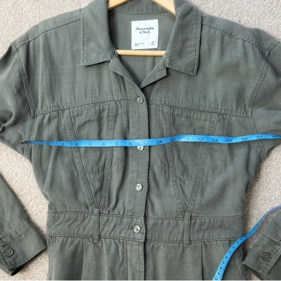 Abercrombie & Fitch Petite Utility Jumpsuit Military Green Cotton Long Sleeve - Picture 10 of 16